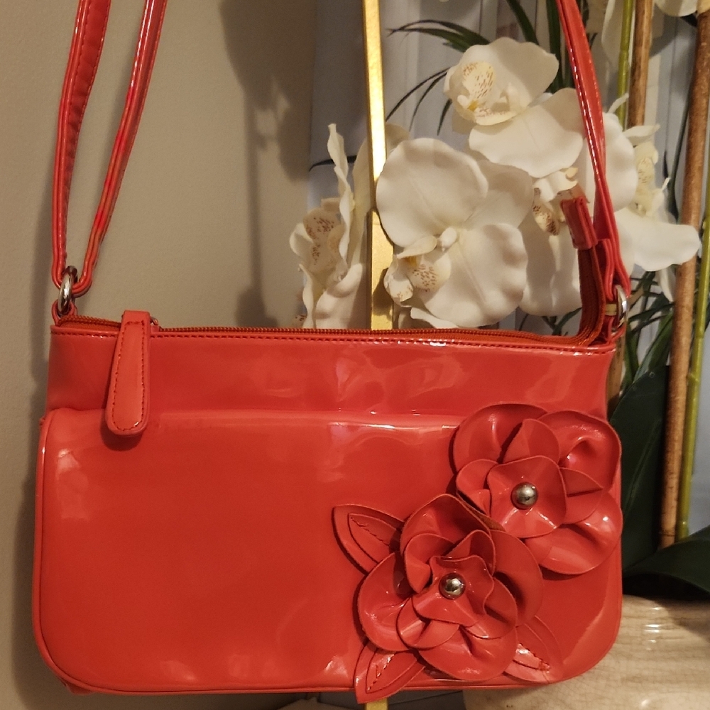 Coral Orange Bag With Fun Flower Detail